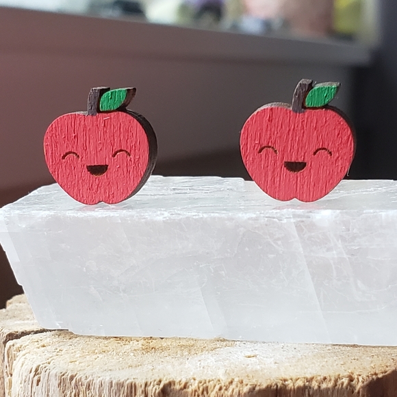 🍎 Happy baby apple wood stud earrings 💛 - Picture 2 of 5